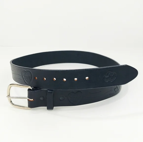 LEAH Personalized Black Leather Belt 32 - Picture 1 of 11